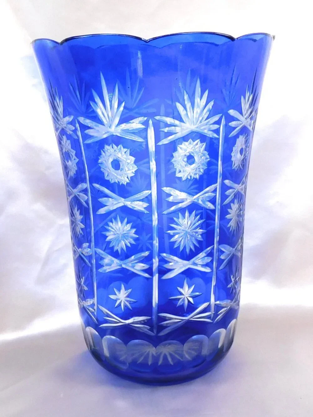 Huge Blue Cut to Clear Vase # 25203